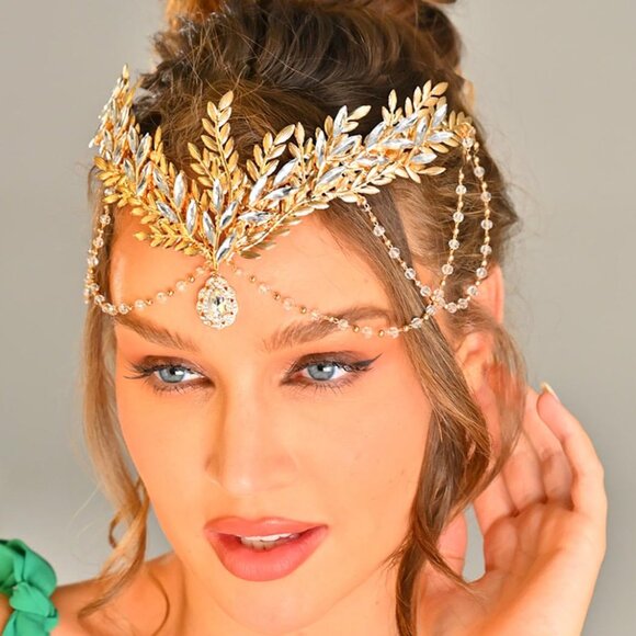 Gold Leaf Headpiece Bridal Hair Accessory Wedding Prom Women Girls - Picture 2 of 8